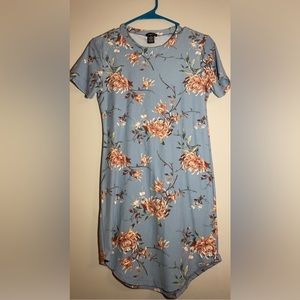 Blue Floral T-shirt Dress
